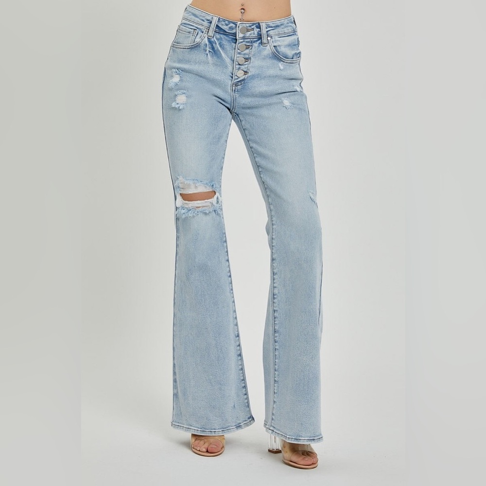 Mid Rise Button Fly Flare Jeans - Risen - Picture 6 of 6